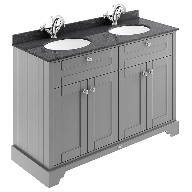 Old London 1200mm Cabinet & Double Bowl Black Marble Top - Storm Grey 4 Old London 1200mm Cabinet & Double Bowl Black Marble Top - Storm Grey - Image 2