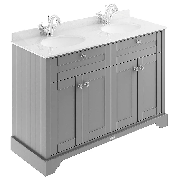 Old London 1200mm Cabinet & Double Bowl White Marble Top - Storm Grey 3 Old London 1200mm Cabinet & Double Bowl White Marble Top - Storm Grey