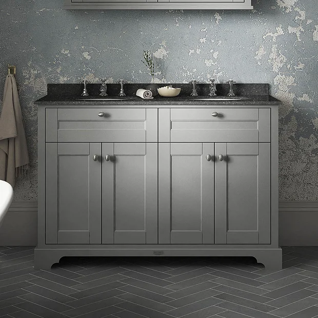 Old London 1200mm Cabinet & Double Bowl Black Marble Top - Storm Grey 5 Old London 1200mm Cabinet & Double Bowl Black Marble Top - Storm Grey - Image 3