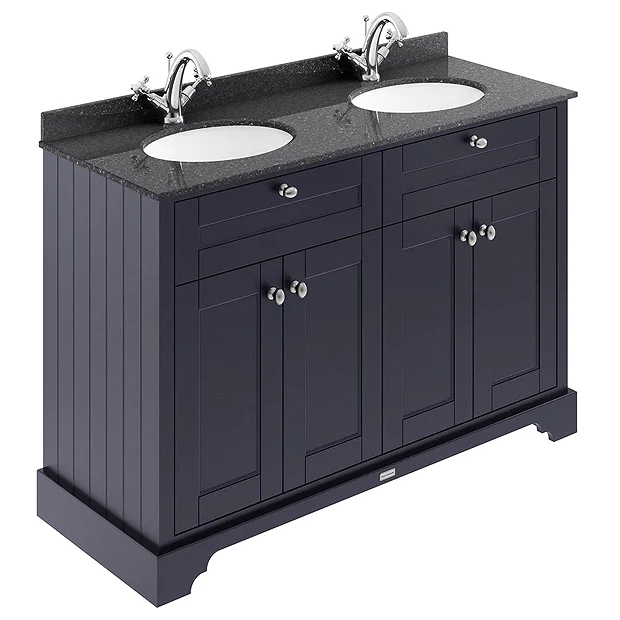Old London 1200mm Cabinet & Double Bowl Black Marble Top - Twilight Blue 3 Old London 1200mm Cabinet & Double Bowl Black Marble Top - Twilight Blue