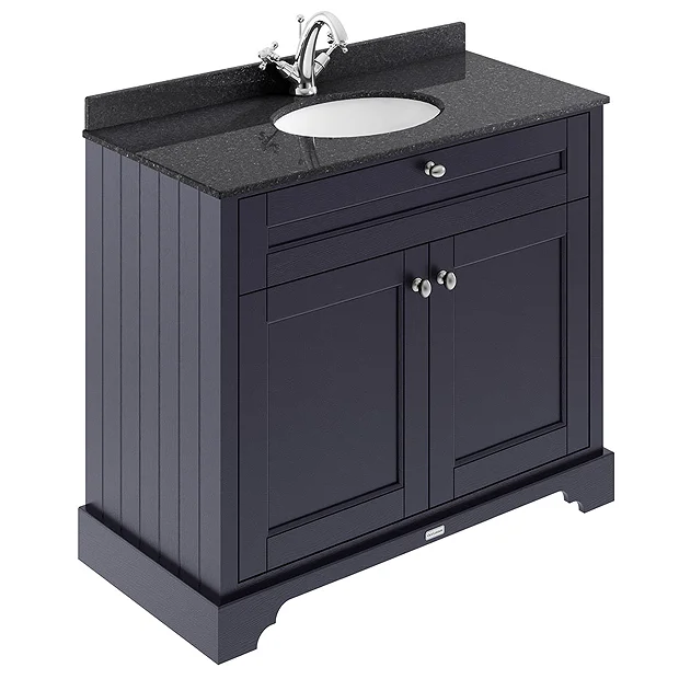 Old London 1000mm Cabinet & Single Bowl Black Marble Top - Twilight Blue 3 Old London 1000mm Cabinet & Single Bowl Black Marble Top - Twilight Blue