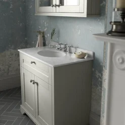 Old London 800mm Cabinet & Single Bowl Grey Marble Top - Timeless Sand