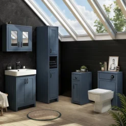 Chatsworth Blue 2-Door Mirror Cabinet - 690mm Wide With Matt Black Handles -Bathroom Furniture mcabblumb d1