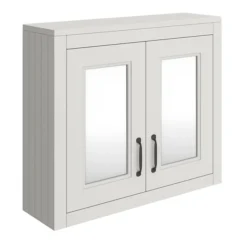 Chatsworth Grey 2-Door Mirror Cabinet - 690mm Wide With Matt Black Handles