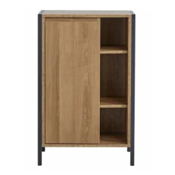 Milan Industrial Matt Black Framed Open Shelf Bathroom Storage Unit - Wood Effect -Bathroom Furniture mil352m d1