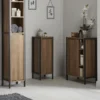 Milan Industrial Matt Black Framed Open Shelf Bathroom Storage Unit - Wood Effect
