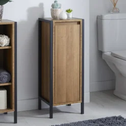 Milan Industrial Matt Black Framed 1-Door Bathroom Storage Unit - Wood Effect 11 Milan Industrial Matt Black Framed 1-Door Bathroom Storage Unit - Wood Effect -Bathroom Furniture mil353md2