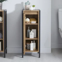 Milan Industrial Matt Black Framed 1-Door Bathroom Storage Unit - Wood Effect 12 Milan Industrial Matt Black Framed 1-Door Bathroom Storage Unit - Wood Effect -Bathroom Furniture mil353md3
