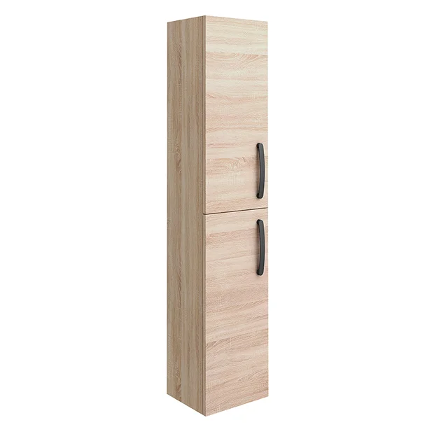 Brooklyn Natural Oak Wall Hung Tall Storage Cabinet With Matt Black Handles 4 Brooklyn Natural Oak Wall Hung Tall Storage Cabinet With Matt Black Handles - Image 2