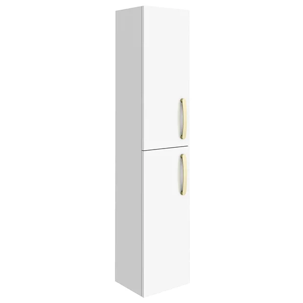 Brooklyn Gloss White Wall Hung Tall Storage Cabinet With Brushed Brass Handles 4 Brooklyn Gloss White Wall Hung Tall Storage Cabinet With Brushed Brass Handles - Image 2