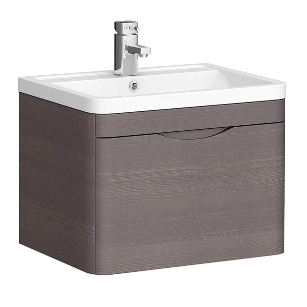Monza 600mm Wall Hung 1 Drawer Vanity Unit (Stone Grey Woodgrain - Depth 450mm) 4 Monza 600mm Wall Hung 1 Drawer Vanity Unit (Stone Grey Woodgrain - Depth 450mm) - Image 2