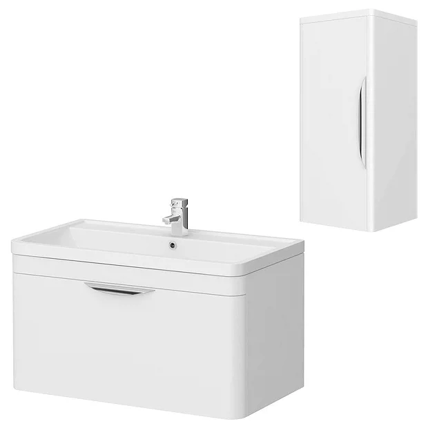 Monza 800 Wall Mounted Vanity Unit Incl. Side Cabinet (Gloss White With Chrome Handles) 4 Monza 800 Wall Mounted Vanity Unit Incl. Side Cabinet (Gloss White With Chrome Handles) - Image 2