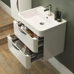 Monza Wall Hung 2 Drawer Vanity Unit W. Chrome Handles W800 X D450mm -Bathroom Furniture monzawallhung2drawervanityunitwithbasinw800xd445mmnd1