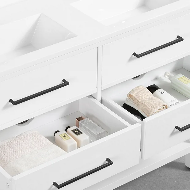 Montrose 1200mm White Double Basin Vanity Unit With Matt Black Handles And Slatted Shelf 3 Montrose 1200mm White Double Basin Vanity Unit With Matt Black Handles And Slatted Shelf