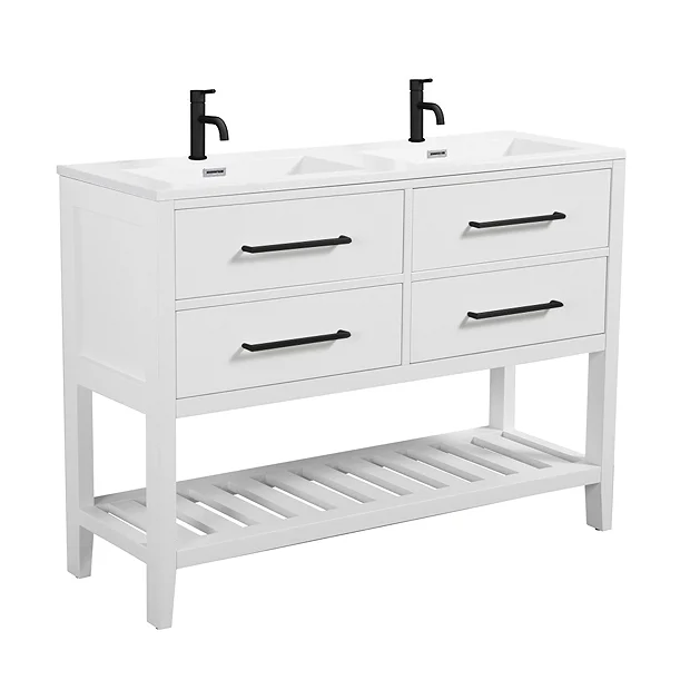 Montrose 1200mm White Double Basin Vanity Unit With Matt Black Handles And Slatted Shelf 4 Montrose 1200mm White Double Basin Vanity Unit With Matt Black Handles And Slatted Shelf - Image 2