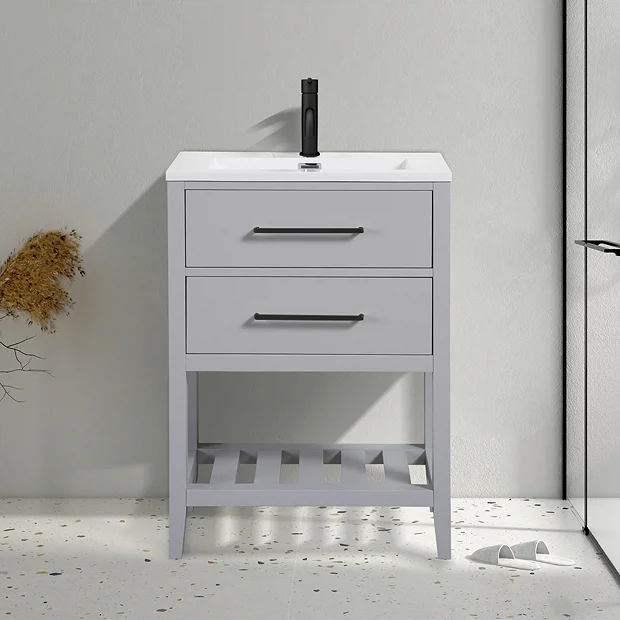 Montrose 610mm Dove Grey Vanity Unit With Matt Black Handles And Slatted Shelf 3 Montrose 610mm Dove Grey Vanity Unit With Matt Black Handles And Slatted Shelf