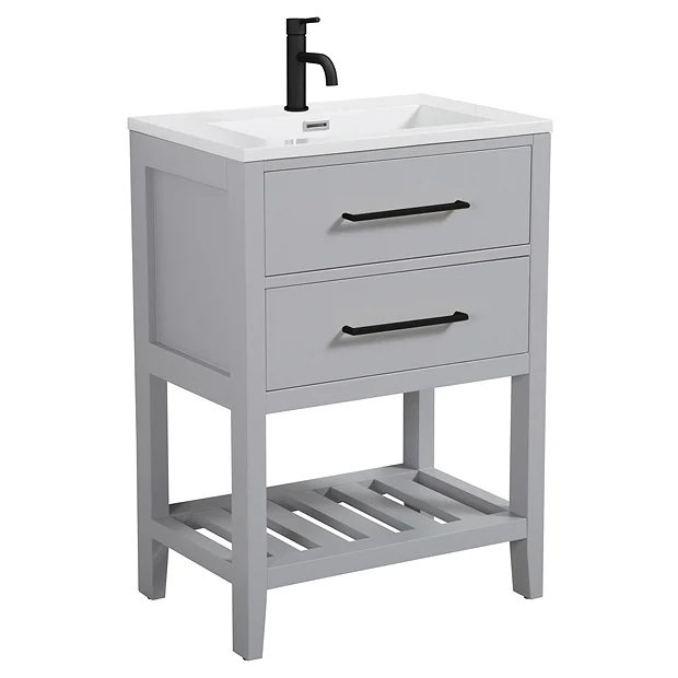 Montrose 610mm Dove Grey Vanity Unit With Matt Black Handles And Slatted Shelf 4 Montrose 610mm Dove Grey Vanity Unit With Matt Black Handles And Slatted Shelf - Image 2