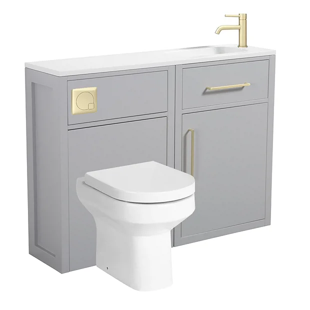 Montrose Dove Grey Combination Vanity And WC Unit With Brushed Brass Handles And Flush 4 Montrose Dove Grey Combination Vanity And WC Unit With Brushed Brass Handles And Flush - Image 2