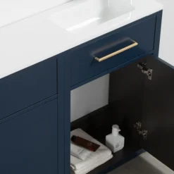 Montrose Indigo Blue Combination Vanity And WC Unit With Brushed Brass Handles And Flush