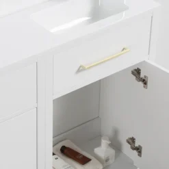 Montrose White Combination Vanity And WC Unit With Brushed Brass Handles And Flush