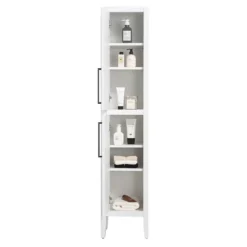 Montrose White Tall Storage Unit With Matt Black Handles -Bathroom Furniture mtumwmb d1