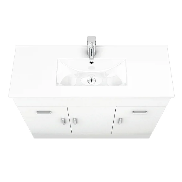 Toreno Vanity Sink With Cabinet - 1000mm Modern High Gloss White 3 Toreno Vanity Sink With Cabinet - 1000mm Modern High Gloss White