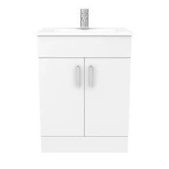 Toreno Vanity Sink With Cabinet - 600mm Modern High Gloss White -Bathroom Furniture mv600 n d2