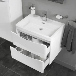 Monza Gloss White 600mm Wide Wall Mounted Vanity Unit -Bathroom Furniture mz6gwwh1 d1