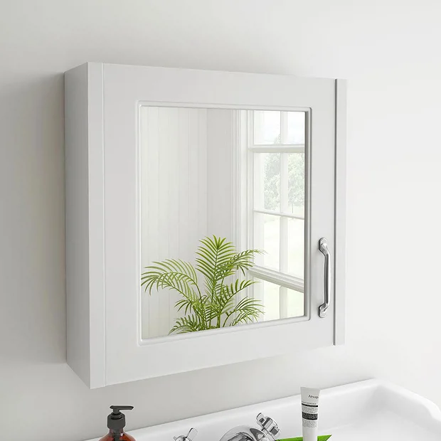 York Traditional White Ash 1 Door Mirror Cabinet (600 X 162mm) 3 York Traditional White Ash 1 Door Mirror Cabinet (600 X 162mm)