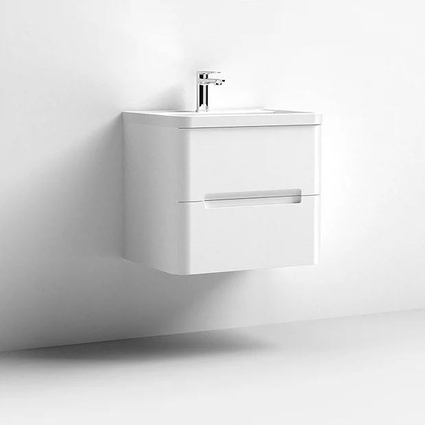 Nuie Elbe Satin White 600mm Wall Hung 2-Drawer Vanity Unit 3 Nuie Elbe Satin White 600mm Wall Hung 2-Drawer Vanity Unit