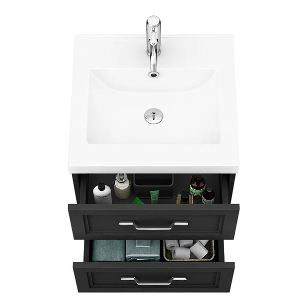 Period Bathroom Co. Wall Hung Vanity - Matt Black - 500mm 2 Drawer With Chrome Handles 5 Period Bathroom Co. Wall Hung Vanity - Matt Black - 500mm 2 Drawer With Chrome Handles - Image 3