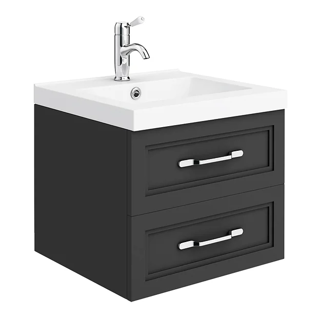 Period Bathroom Co. Wall Hung Vanity - Matt Black - 500mm 2 Drawer With Chrome Handles 4 Period Bathroom Co. Wall Hung Vanity - Matt Black - 500mm 2 Drawer With Chrome Handles - Image 2