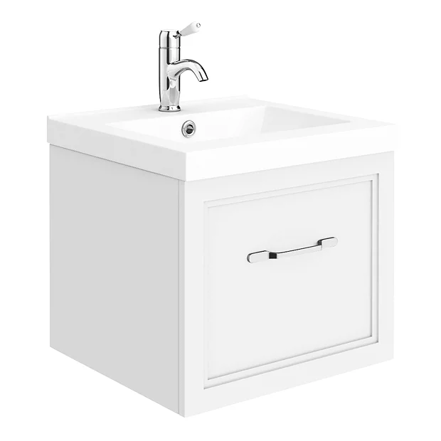 Period Bathroom Co. Wall Hung Vanity - Matt White - 500mm 1 Drawer With Chrome Handle 4 Period Bathroom Co. Wall Hung Vanity - Matt White - 500mm 1 Drawer With Chrome Handle - Image 2