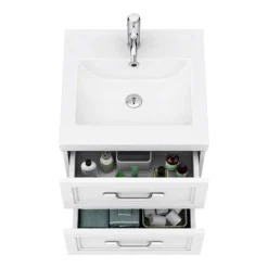 Period Bathroom Co. Wall Hung Vanity - Matt White - 500mm 2 Drawer With Chrome Handles -Bathroom Furniture pbc5whwht2d d1