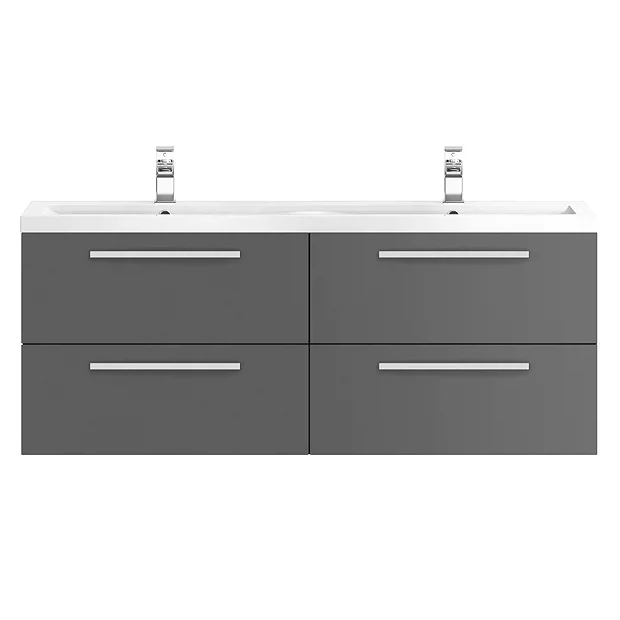 Hudson Reed 1440mm Gloss Grey Quartet Double Basin Vanity Unit 7 Hudson Reed 1440mm Gloss Grey Quartet Double Basin Vanity Unit - Image 5
