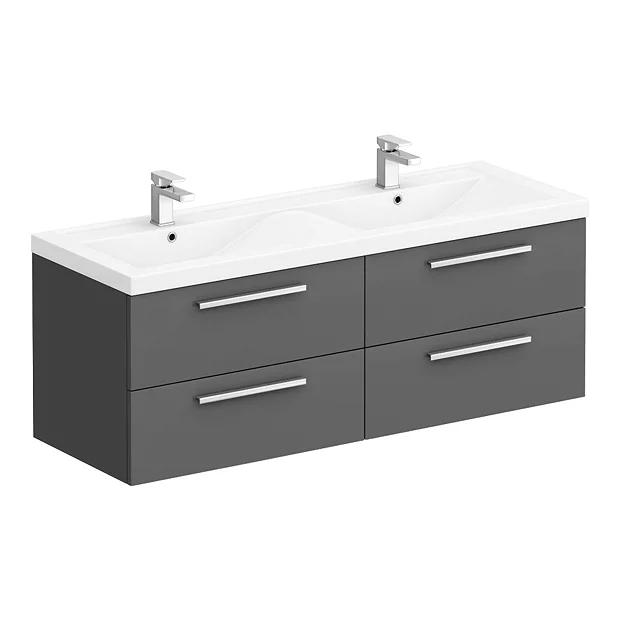 Hudson Reed 1440mm Gloss Grey Quartet Double Basin Vanity Unit 4 Hudson Reed 1440mm Gloss Grey Quartet Double Basin Vanity Unit - Image 2