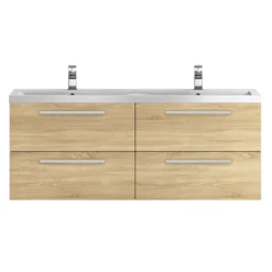 Hudson Reed 1440mm Natural Oak Quartet Double Basin Vanity Unit