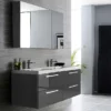 Hudson Reed 1350mm Gloss Grey 3 Door Mirror Cabinet -Bathroom Furniture qua010 detail2