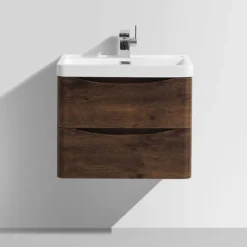 Monza Chestnut 600mm Wide Wall Mounted Vanity Unit -Bathroom Furniture rondachestnut600mmwallmountedvanityunitd2
