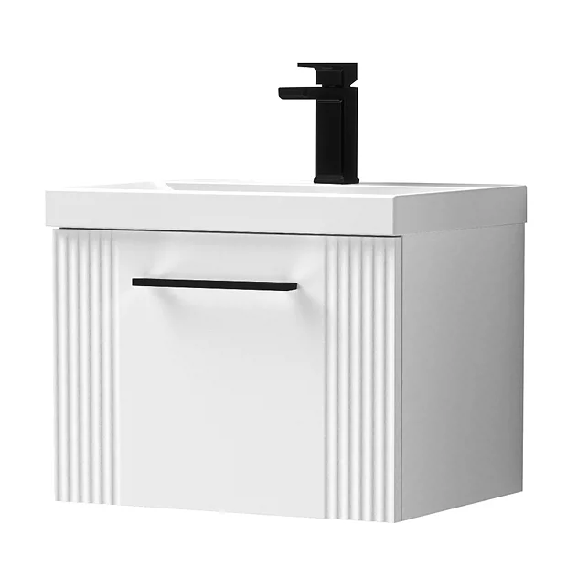Roxbury Deco Fluted 500mm White Vanity Unit - Wall Hung Single Drawer Unit With Matt Black Handle 4 Roxbury Deco Fluted 500mm White Vanity Unit - Wall Hung Single Drawer Unit With Matt Black Handle - Image 2