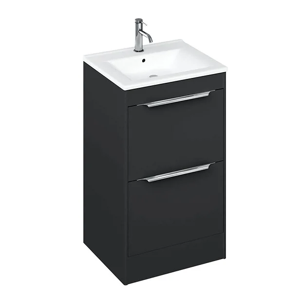 Britton Shoreditch 550mm Floor Standing Double Drawer Vanity Unit With Chrome Handles - Matt Grey 4 Britton Shoreditch 550mm Floor Standing Double Drawer Vanity Unit With Chrome Handles - Matt Grey - Image 2