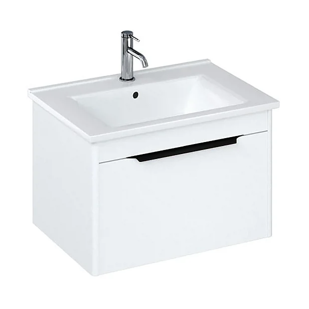 Britton Shoreditch 650mm Wall-Hung Single Drawer Vanity Unit With Black Handle - Matt White 4 Britton Shoreditch 650mm Wall-Hung Single Drawer Vanity Unit With Black Handle - Matt White - Image 2