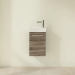 Villeroy & Boch Villeroy And Boch Avento Stone Oak 360mm Wall Hung Vanity Unit With Left Bowl Basin -Bathroom Furniture save31rk01 d2