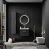 Arezzo 600 Matt Black Wall Hung 1-Drawer Vanity Unit With Brushed Brass Handle 1 Arezzo 600 Matt Black Wall Hung 1-Drawer Vanity Unit With Brushed Brass Handle -Bathroom Furniture softblacklifestyle02