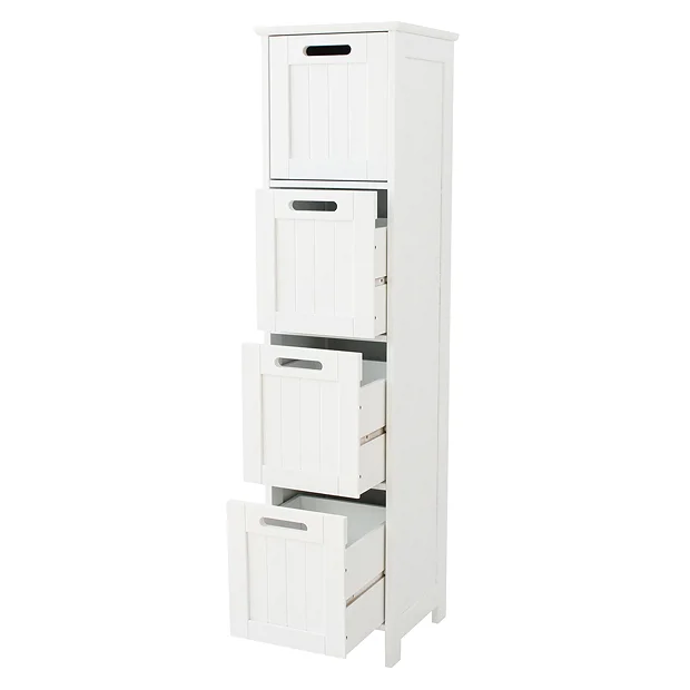 Tongue And Groove 4 Drawer Bathroom Storage Unit - White 3 Tongue And Groove 4 Drawer Bathroom Storage Unit - White