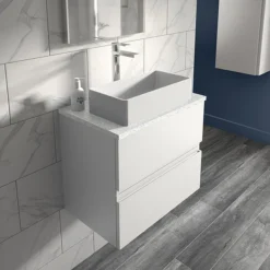 Hudson Reed Urban 600mm Satin White Vanity Unit - Wall Hung 2 Drawer Unit With White Worktop 8 Hudson Reed Urban 600mm Satin White Vanity Unit - Wall Hung 2 Drawer Unit With White Worktop -Bathroom Furniture urb104lsw d1