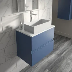 Hudson Reed Urban 600mm Satin Blue Vanity Unit - Wall Hung 2 Drawer Unit With White Worktop 8 Hudson Reed Urban 600mm Satin Blue Vanity Unit - Wall Hung 2 Drawer Unit With White Worktop -Bathroom Furniture urb304lsw d1