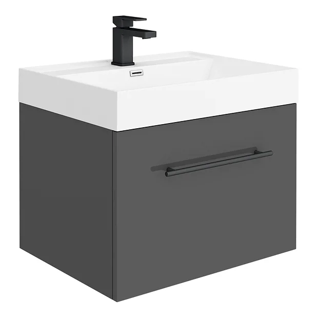 Valencia 600 Gloss Grey Minimalist Wall Hung Vanity Unit With Matt Black Handle 4 Valencia 600 Gloss Grey Minimalist Wall Hung Vanity Unit With Matt Black Handle - Image 2