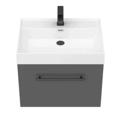 Valencia 600 Gloss Grey Minimalist Wall Hung Vanity Unit With Matt Black Handle