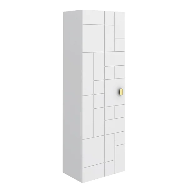 Venice Abstract White Wall Hung Tall Storage Cabinet With Brushed Brass Square Drop Handle 4 Venice Abstract White Wall Hung Tall Storage Cabinet With Brushed Brass Square Drop Handle - Image 2